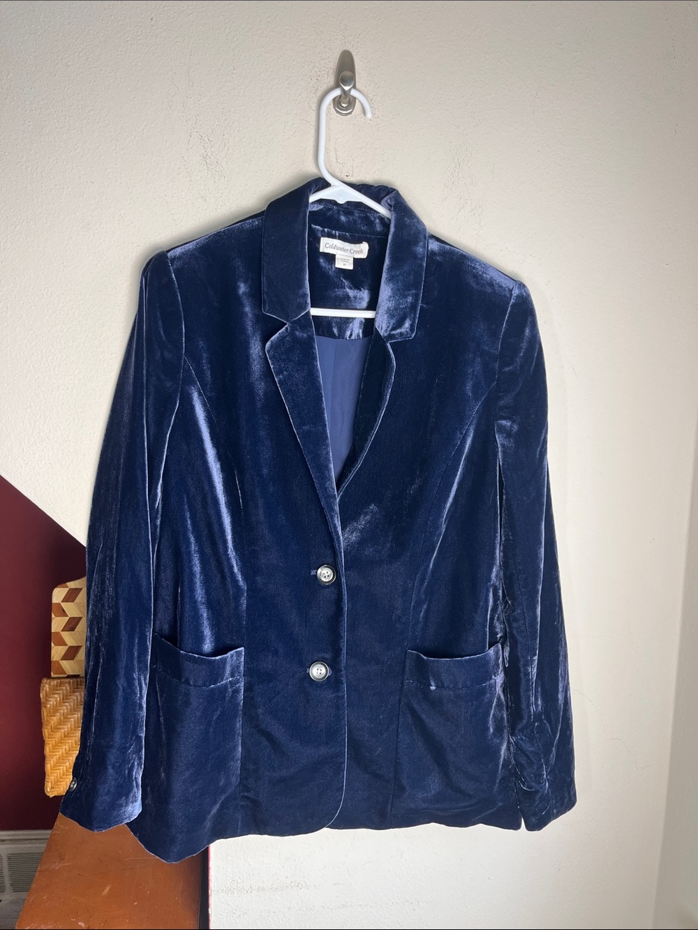 Coldwater Creek Velvet Dark Blue Women's Blazer Jacket - Classic Two-Button 10